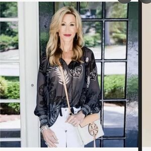 CAbi Black Floral Sheer Blouse